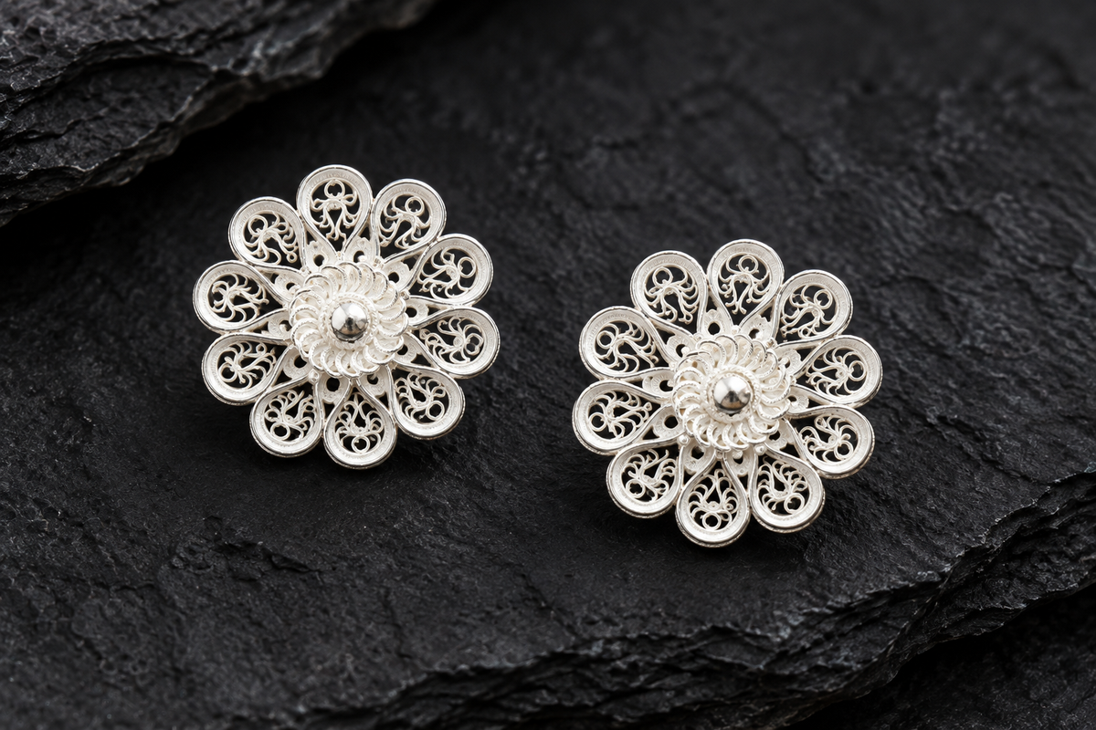 925 Sterling Silver Daisy Bloom Filigree Stud Tops