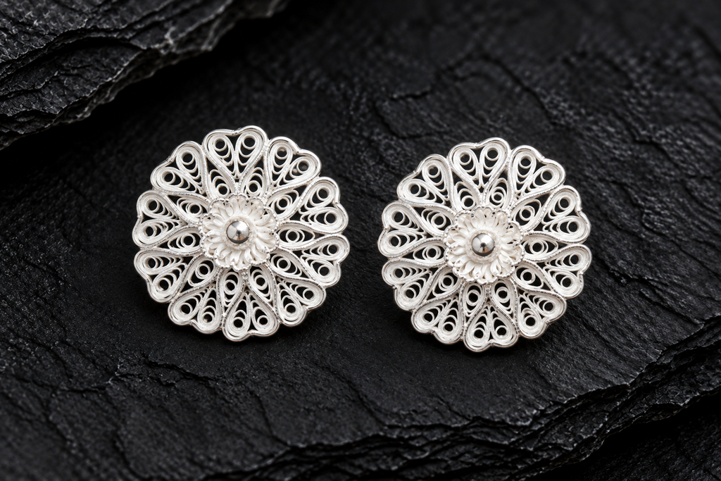 925 Sterling Silver Floral Filigree Stud Tops