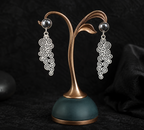 925 Sterling Silver Filigree Spiral Drop Earrings with Black Onyx