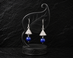 925 Sterling Silver Filigree Cone Drop Earrings with Royal Blue Beads
