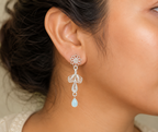 925 Sterling Silver Filigree Floral Drop Earrings with Sky Blue Teardrop Beads