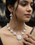 Royal Bloom Silver Filigree Necklace Set - front view