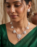 Handcrafted Silver Filigree Floral Necklace & Earring Set - front view