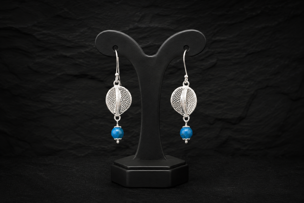 925 Sterling Silver Filigree Orb Drop Earrings with Sky Blue Beads