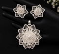 Silver Filigree Gulab Blossom Pendant & Earrings Set