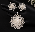 Silver Filigree Gulab Blossom Pendant & Earrings Set