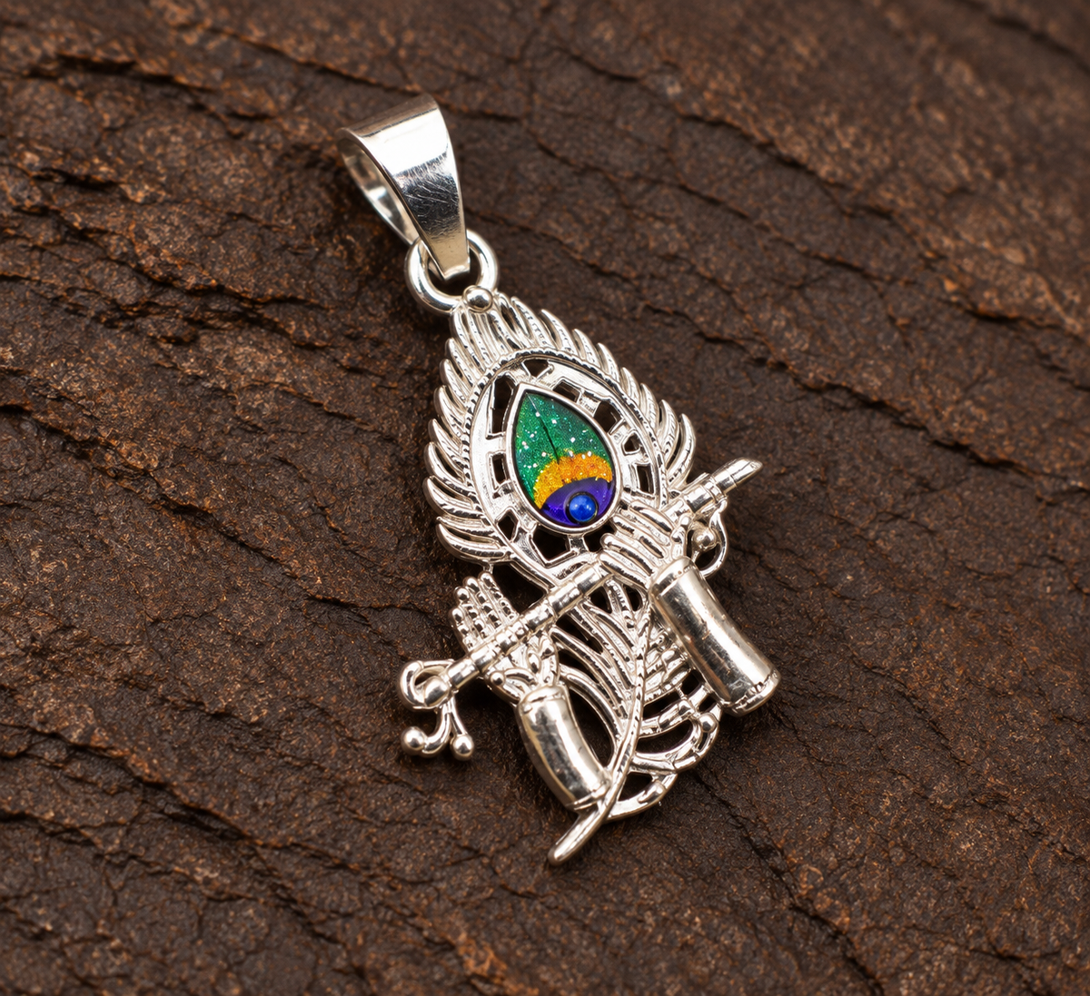 925 Silver Peacock Feather Flute Locket