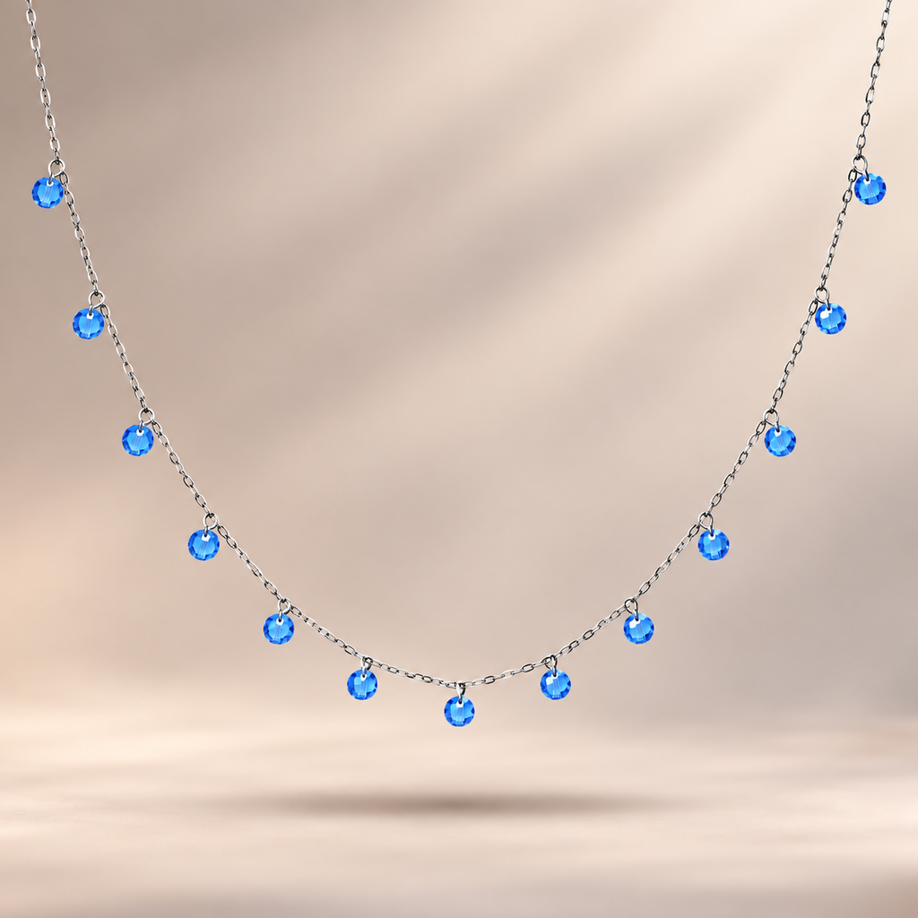 925 Sterling Silver Blue Crystal Beaded Necklace