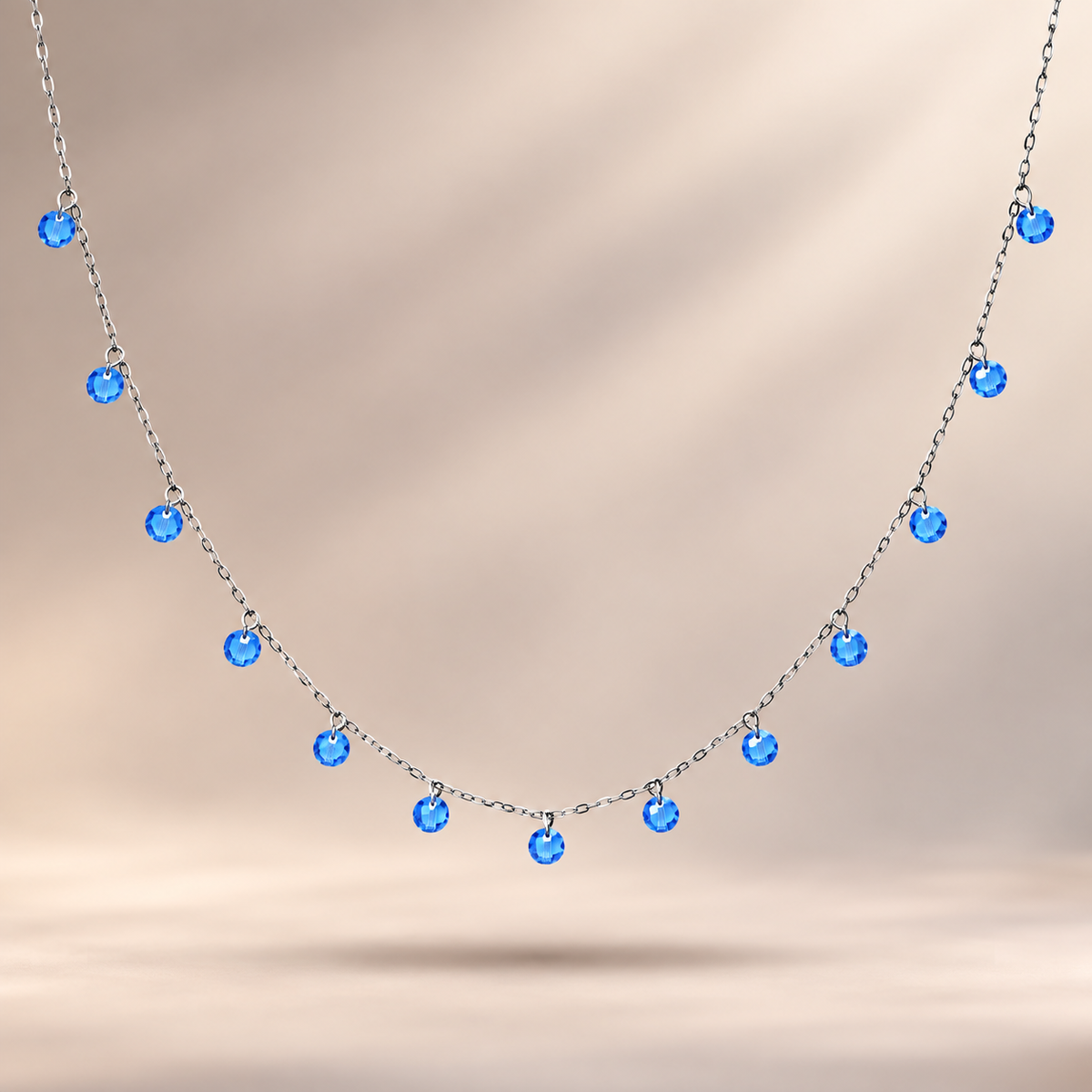 925 Sterling Silver Blue Crystal Beaded Necklace