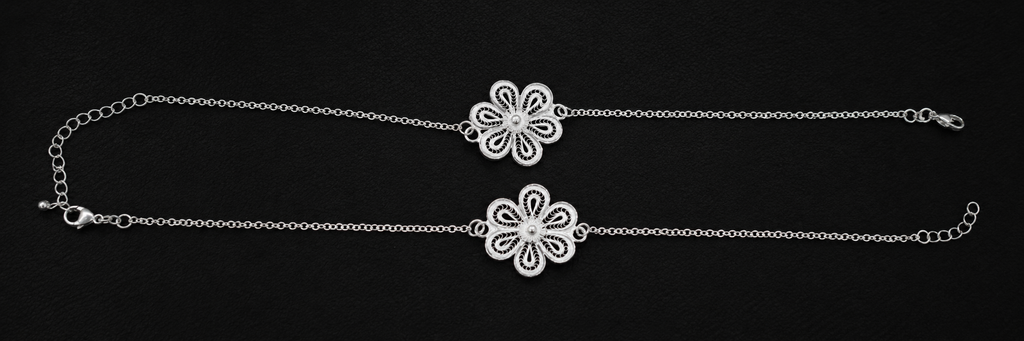 Elegant Filigree Blossom Silver Anklet - detail of the filigree wirework
