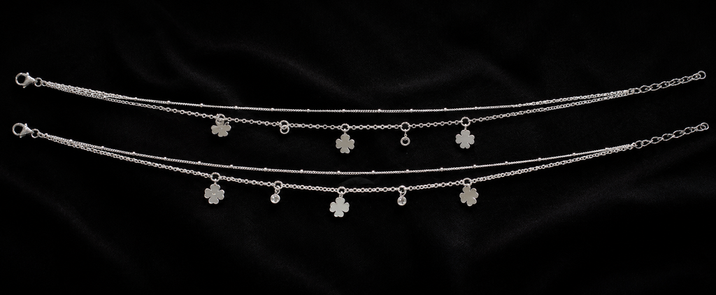 925 Sterling Silver Double Layer Clover Charm Anklet for Women - detail of the filigree wirework