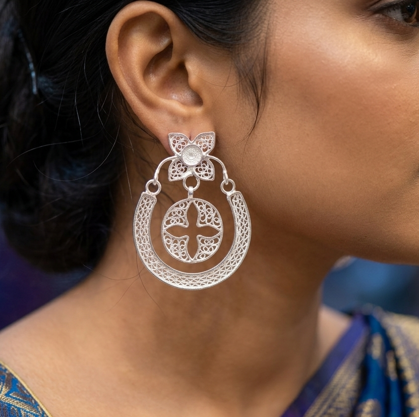 Tarangini Silver Filigree Hoop Earrings