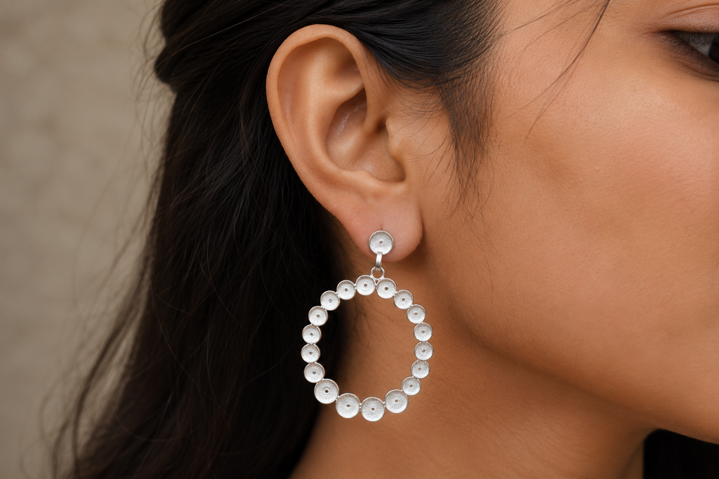 Silver Filigree Circle Drop Earrings