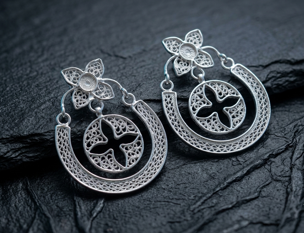 Tarangini Silver Filigree Hoop Earrings