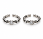 Oxidized Silver Braided Toe Ring with White Stone