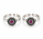 Oxidized Silver Ruby Floral Toe Ring