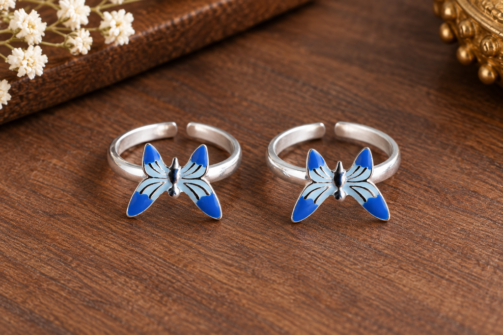 Blue Butterfly Silver Toe Ring