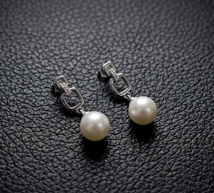 Elegance Square Pearl Drop Earrings