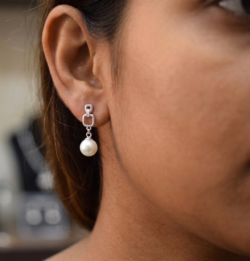 Elegance Square Pearl Drop Earrings