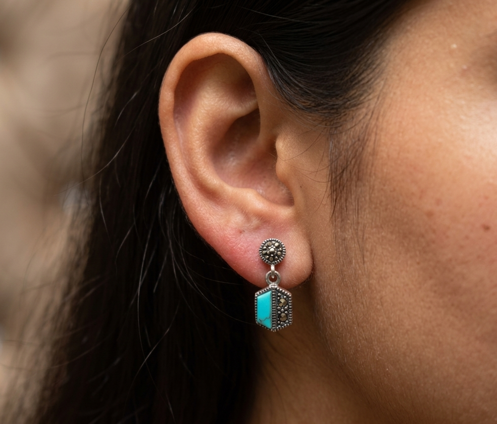 Aqua Prism Marcasite Drop Earrings
