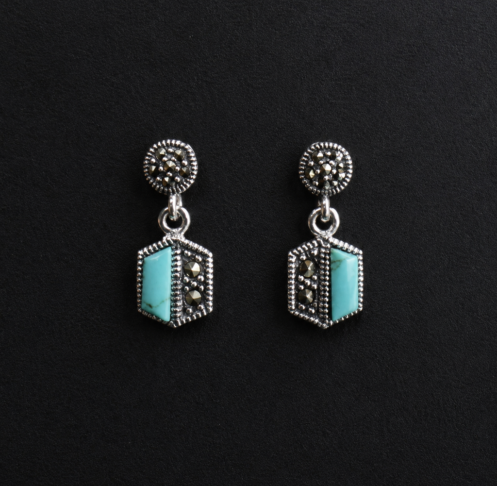 Aqua Prism Marcasite Drop Earrings