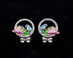 Enchanted Lotus & Songbird Enamel Stud Earrings