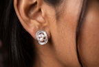 Elegant Oval Pearl & Baguette Crystal Stud Earrings