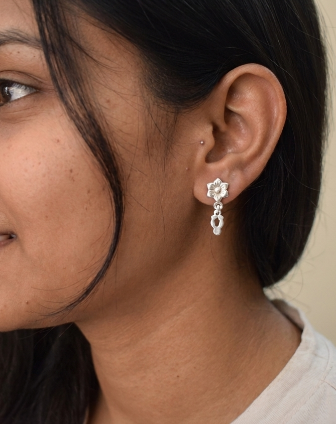 Floral Bloom Sterling Silver Dangle Earrings