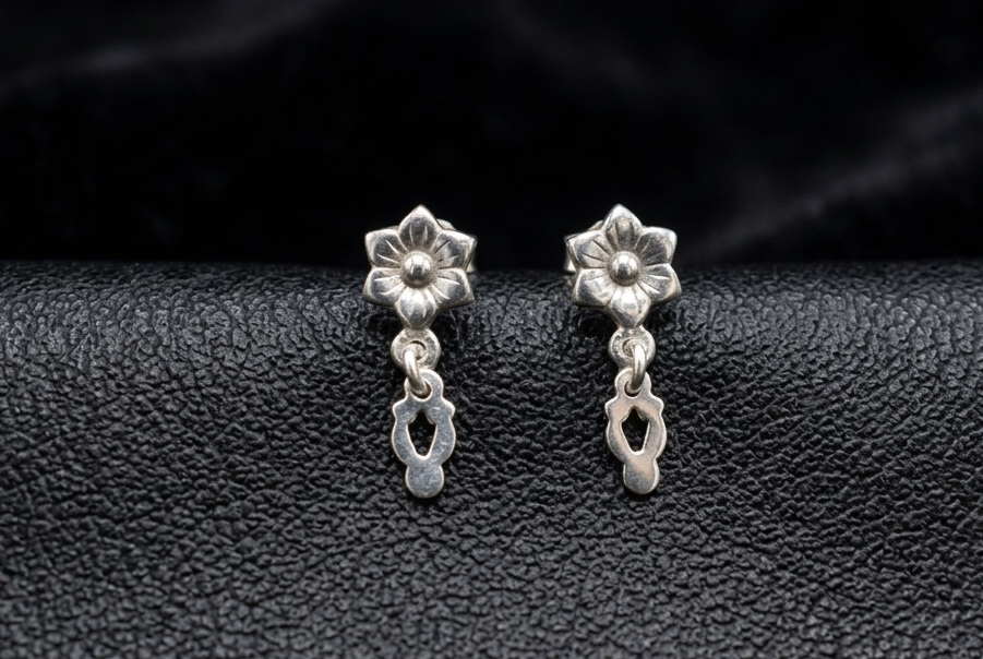 Floral Bloom Sterling Silver Dangle Earrings