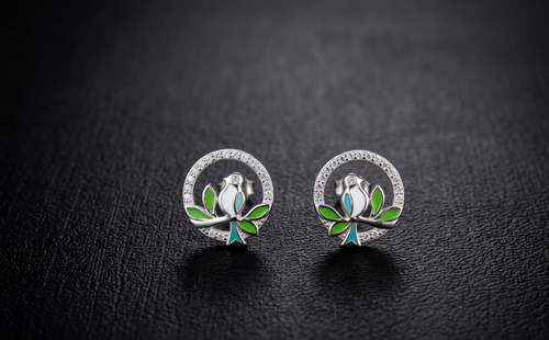 925 Sterling Silver & Enamel Bird Stud Earrings