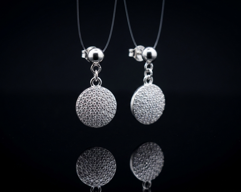 Petite Pave Disc 925 Sterling Silver Earrings