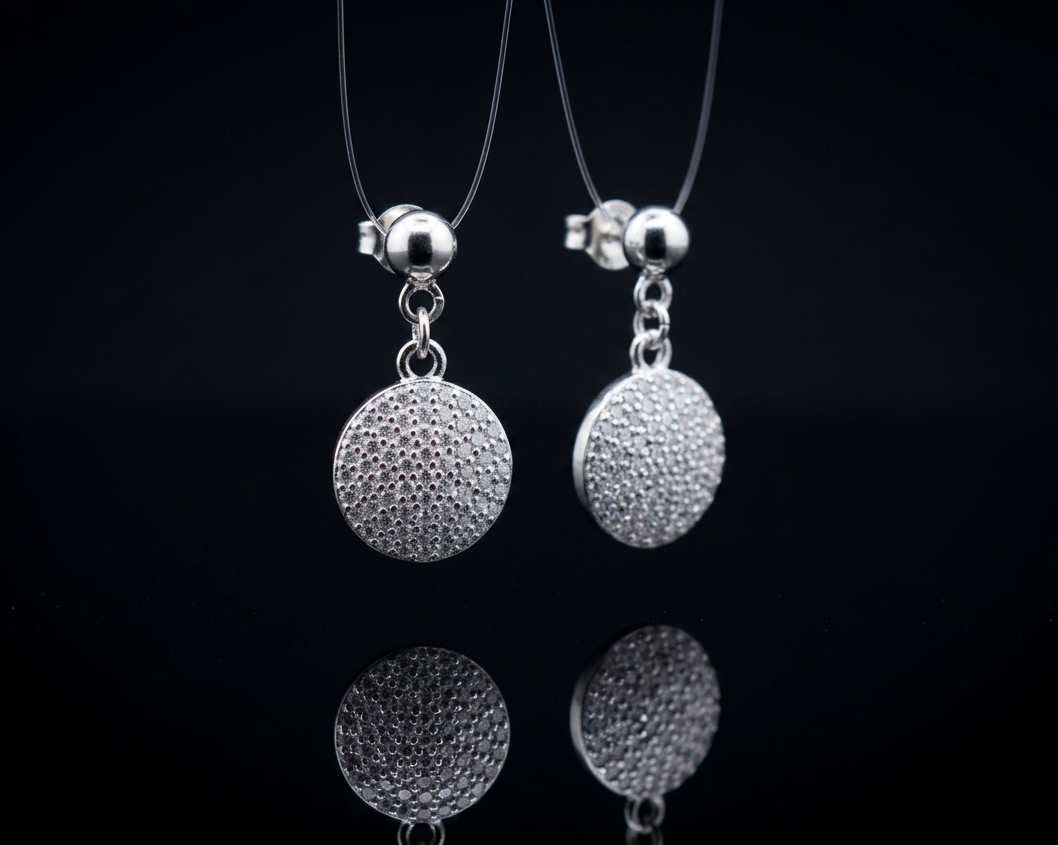 Petite Pave Disc 925 Sterling Silver Earrings